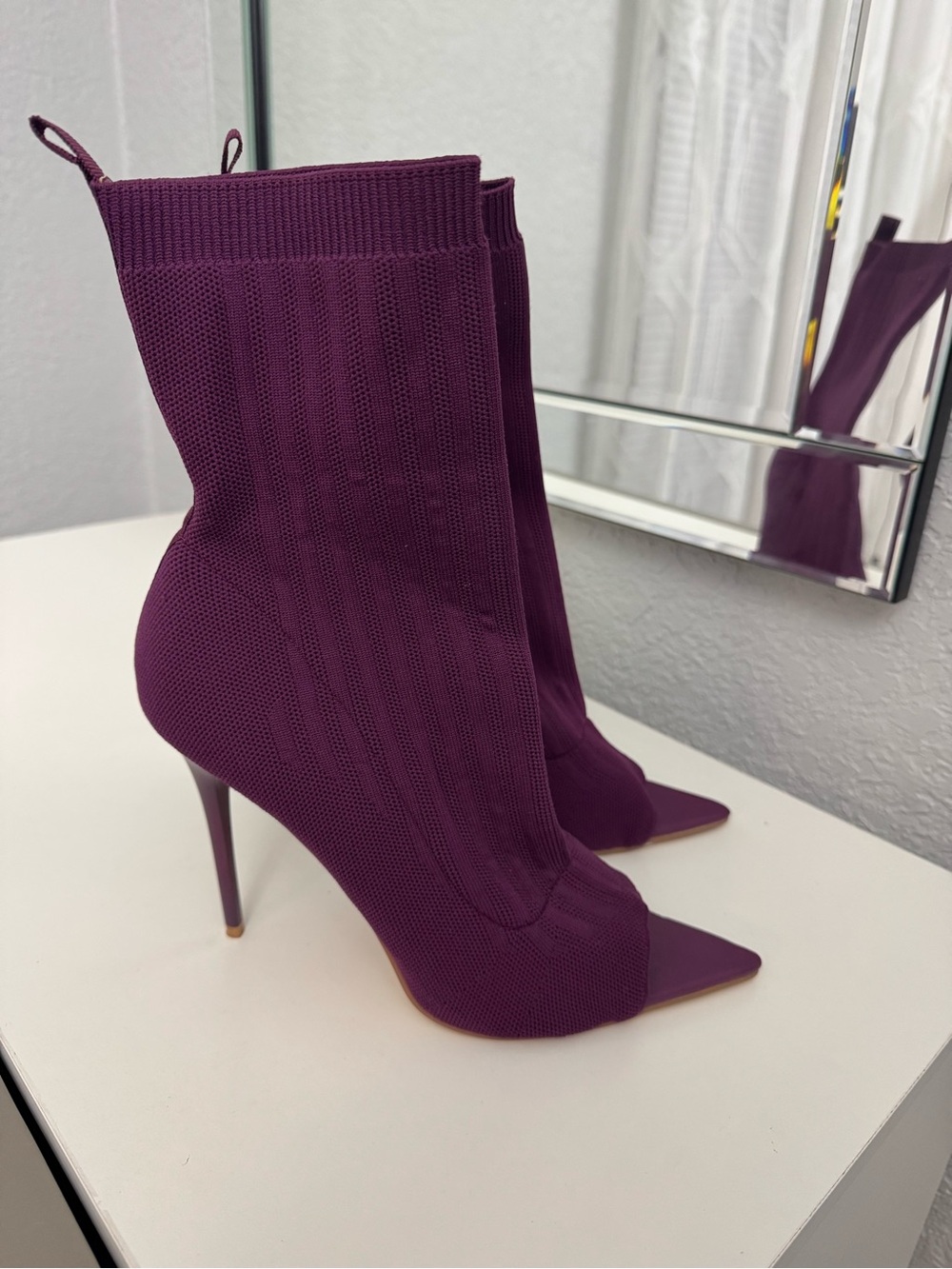 Fashion Nova Plum Knit Pointed-Toe Stiletto Sock Boots